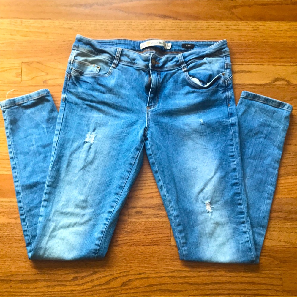 Zara Premium Wash Distressed Denim Skinny Jeans